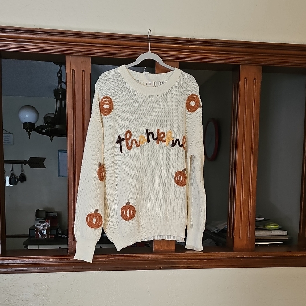 BiBi Cream Sweater with Pumpkin Accents